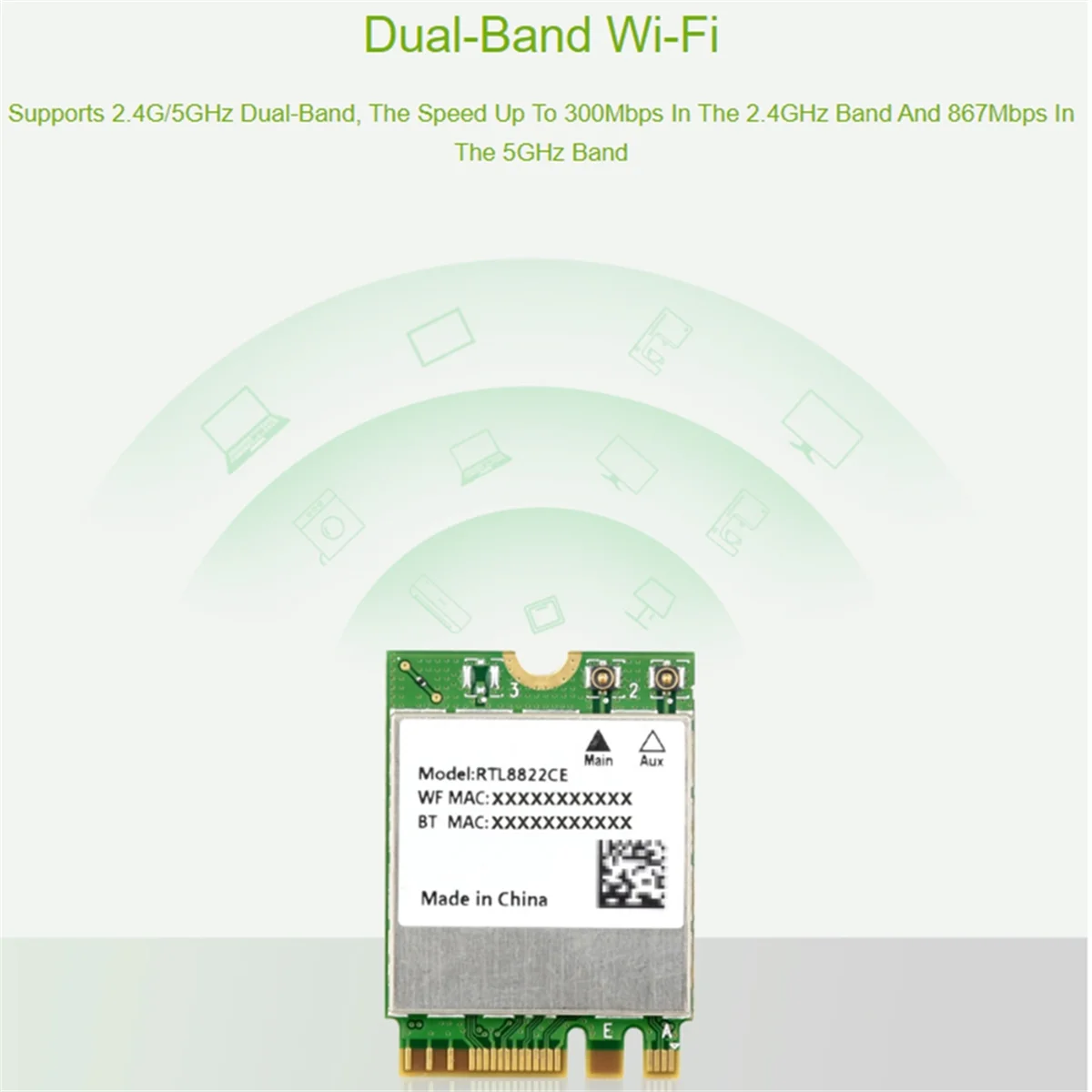 بطاقة الشبكة اللاسلكية A88M RTL8822CE ثنائية النطاق 2.4G/5G M.2 A/E مفتاح واي فاي بطاقة بلوتوث 5.0 تدعم الكمبيوتر المحمول Win10/11 Linux
