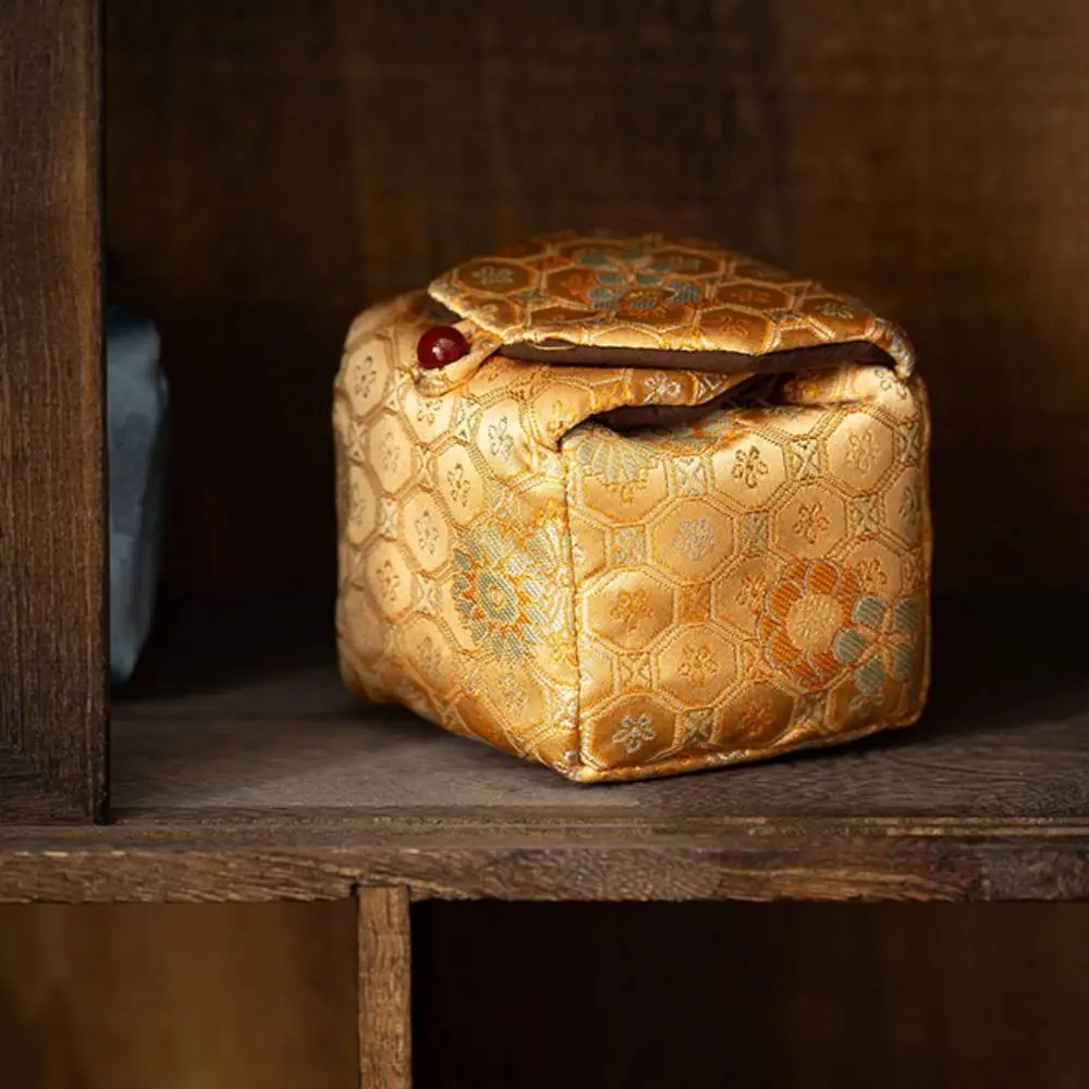 Custodia in tessuto per tazza da tè in stile cinese con bottone a pressione Borsa portaoggetti per stoviglie a prova di rottura Borsa ricamata multifunzionale portatile