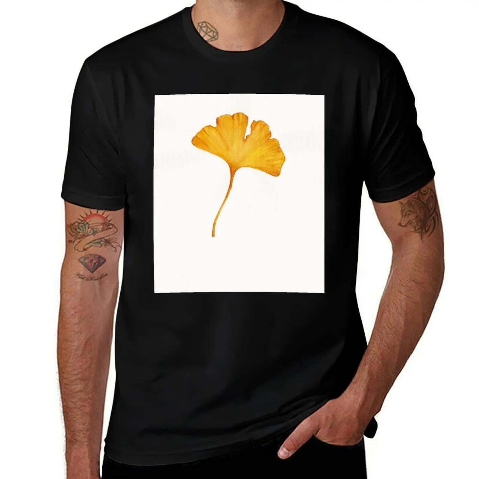 Yellow Ginkgo T-Shirt Modern Print Casual T-Shirt
