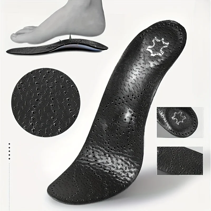 One Pair of High-Quality Faux Leather Shoe Insoles with Arch Support, Thickened Shock Absorption, Breathable and Sweat-Absorben