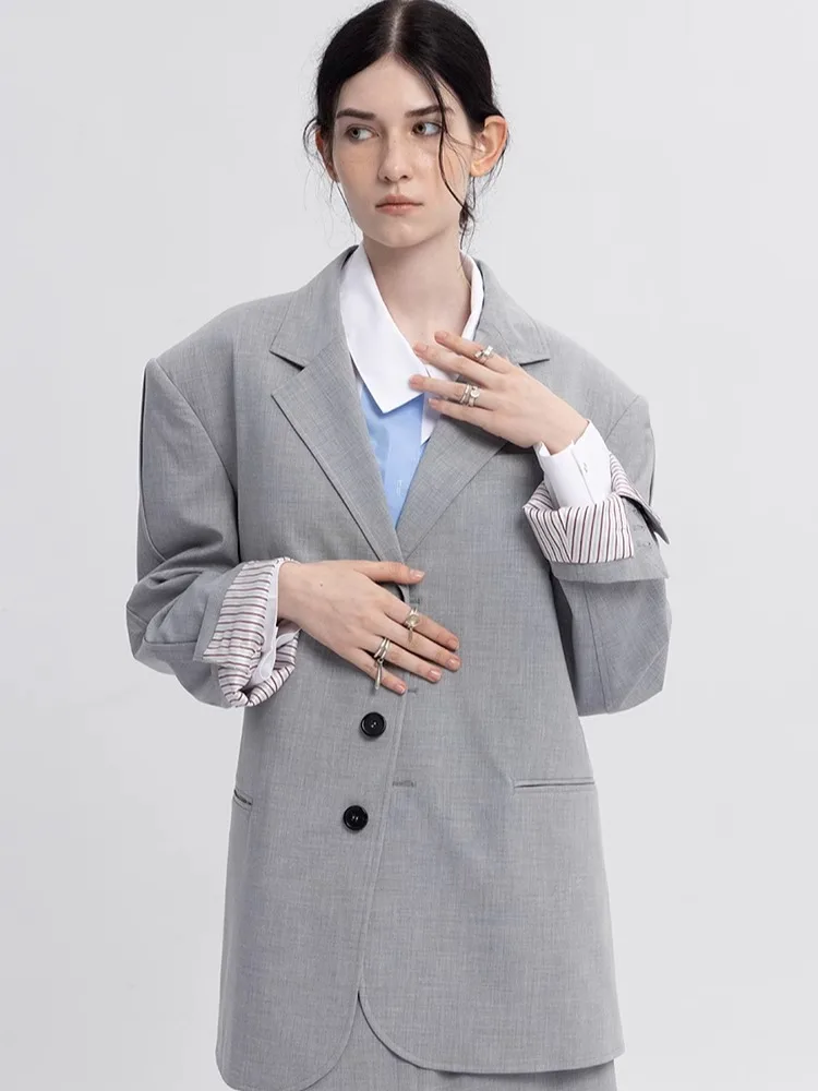 

Костюм оверсайз с широкими плечами Jaet, свободный драпированный дизайн с одной пуговицей, повседневное длинное пальто из полиэстера для поездок на работу