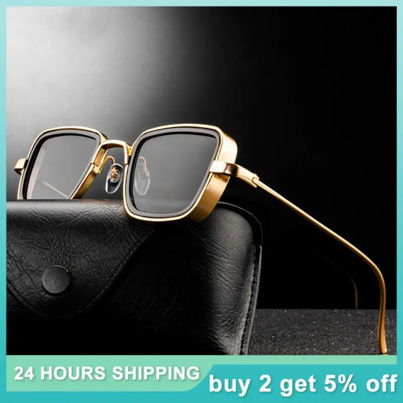 Golden Frame Sunglass Uv400  Lens Summer Eyeglasses 2023 Sunglasses Creative Punk Eyeglasses Sun Shade Metal Frame High Quality