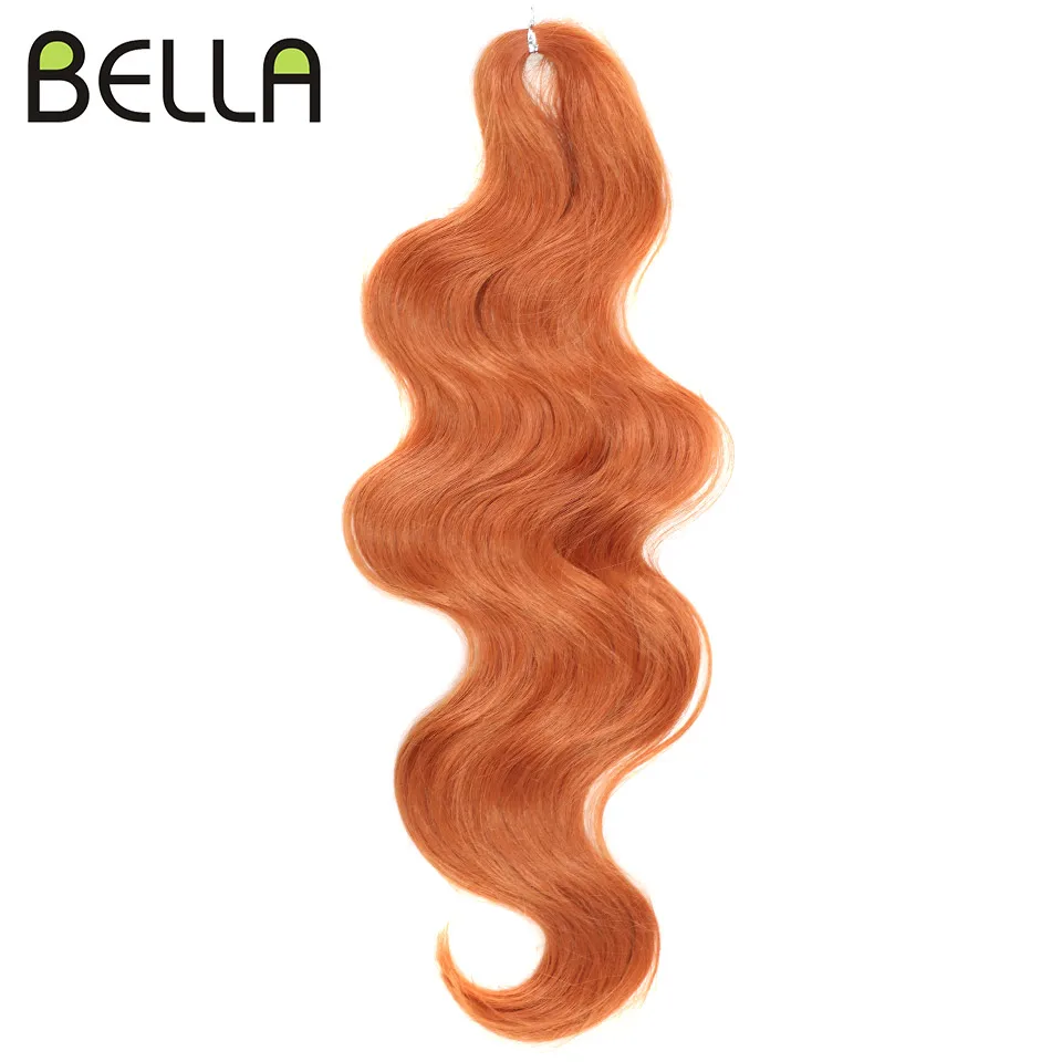 BELLA Soft Body Wave Crochet Hair 24Inch 3PCS Synthetic Hair Braids Ponytail Fake Hair Wavy Ombre Blonde Orange Hair Extensions