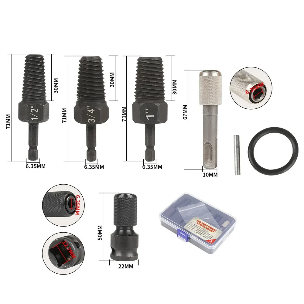 Extractor de tornillos para grifo, Extractor de pernos rotos para tuberías de agua de 1/2 3/4 y 1 pulgada, Extractor de taladro eléctrico para plomería, tornillo de rotura para grifo