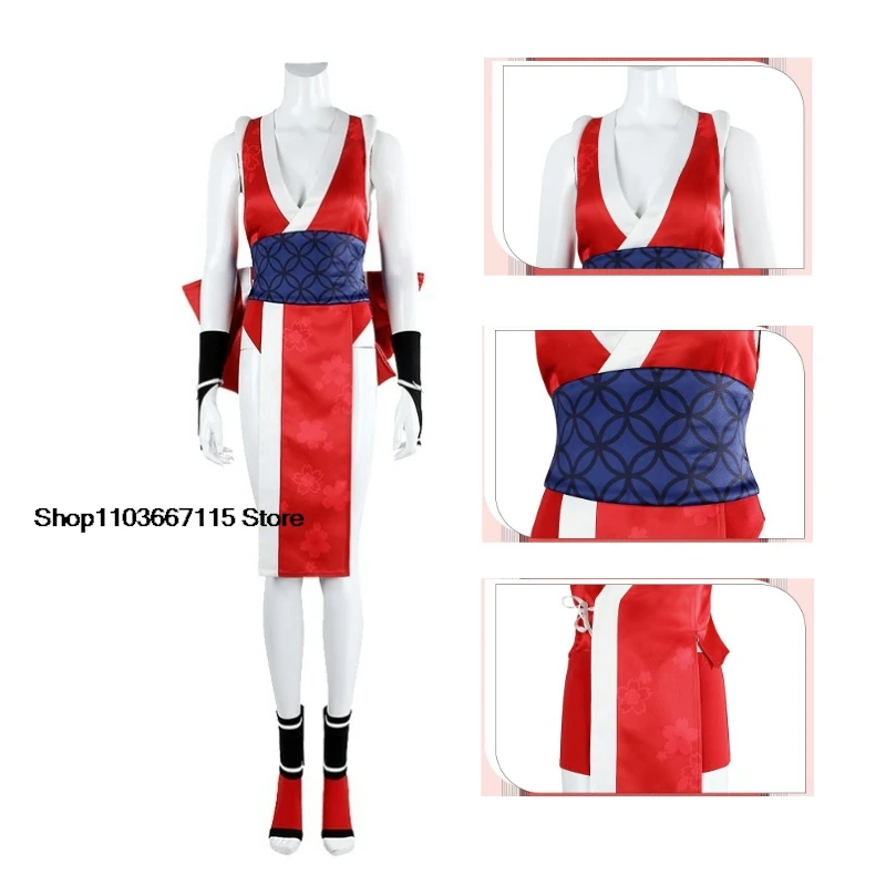 Game Street Fighter 6 Mai Shiranui Cosplay Costume Wig Cummerbund Tail Prop Accessory Set Halloween Sexy Dress Uniform XS-XXXL