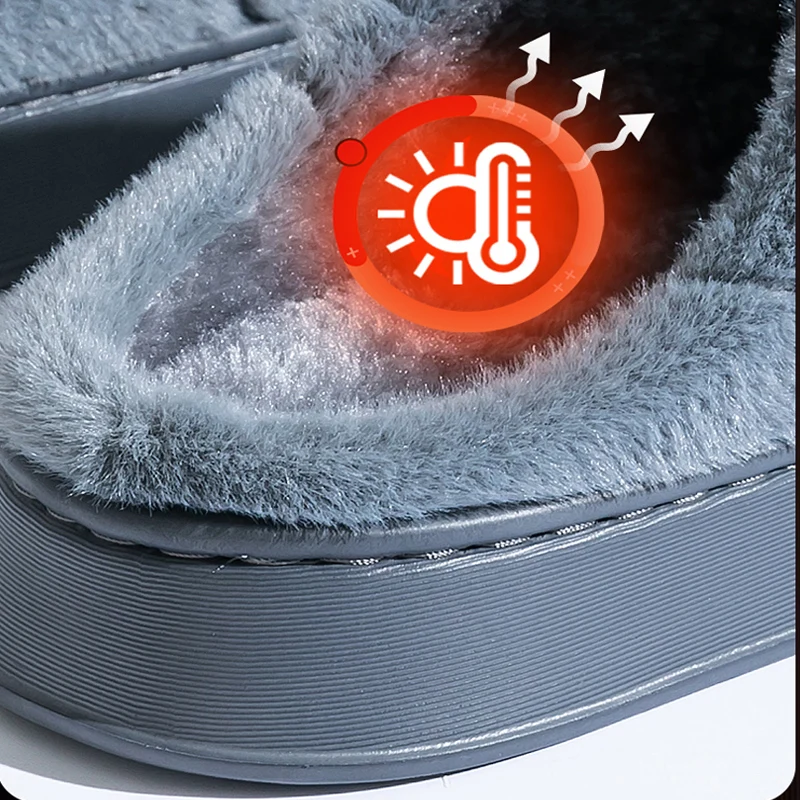 Große Winter-Warmplüsch-Herrenhausschuhe, rutschfeste, weiche Schuhe, bequeme flache Sohle, Hausschuhe für Paare für den Innenbereich. – Detail 3