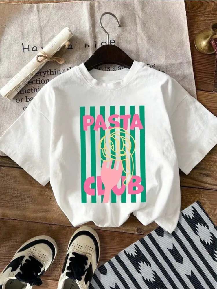 

Футболка с рисунком Pasta Club, модная забавная футболка с круглым вырезом, женская повседневная одежда Y2k, повседневные топы Kawaii