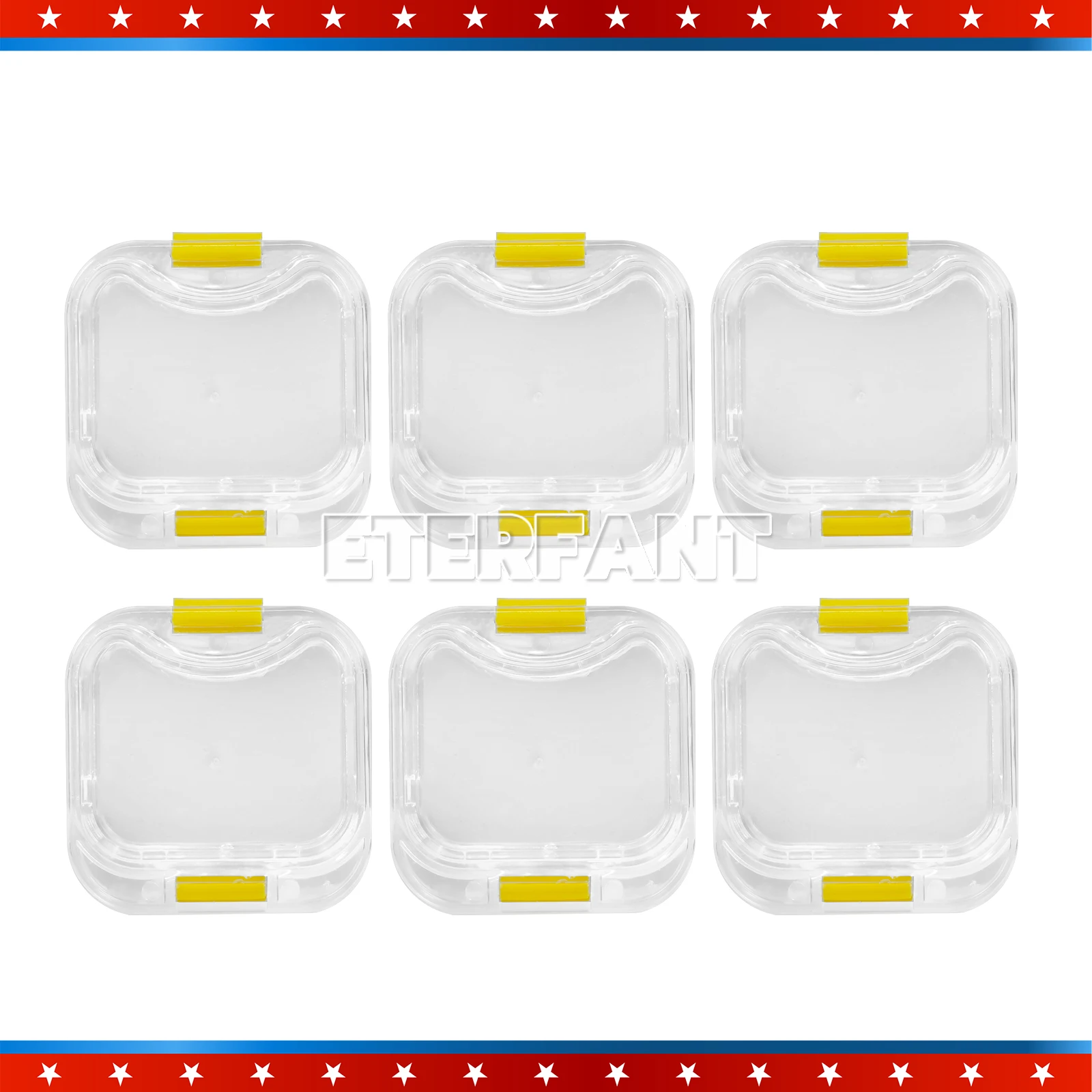 

ETERFANT 500PCs Dental Crown and Bridge Pillow Box with Membrane w/ Latch Storage Display Box Yellow 50x50x25mm Clear Plastic