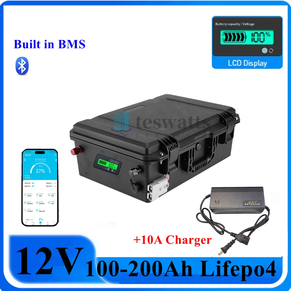

BMS 4S 12V 100Ah 120Ah 150Ah 180Ah 200Ah LiFepo4 Battery with Bluetooth for 1KW Trolling Motor Fishing Boat Car Refrigerator