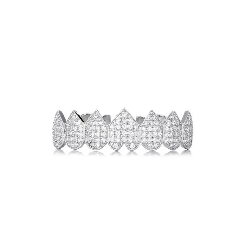 Rock CZ Teeth Grillz Caps Cubic Zircon Iced Out Micro Pave Top&Bottom Charm Grills For Men Women Hip Hop Jewelry Cosplay