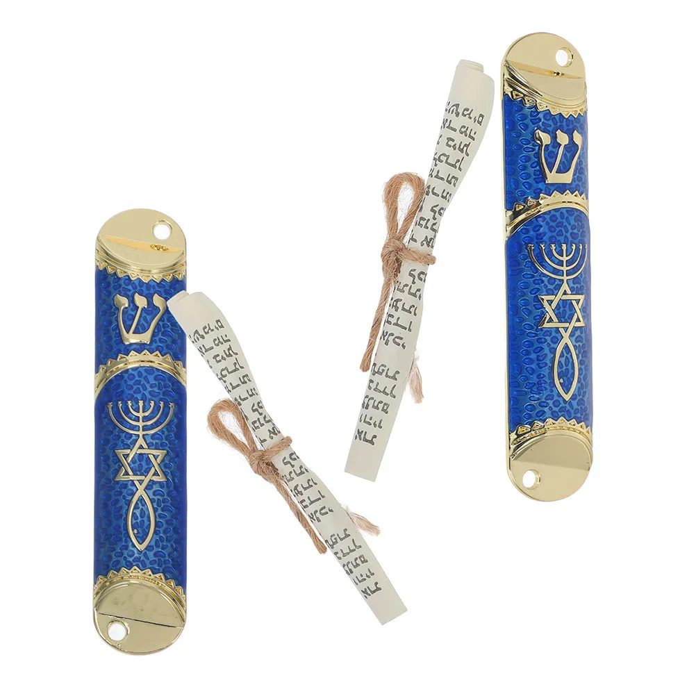 2Sets Jewish Metal Blessing Mezuzah Decorative Door Symbol with Kosher Scroll Handcrafted Artistic Home Accent Thoughtful