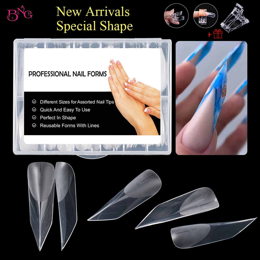 BNG Speciale vorm nagelvorm voor bouwergel Herbruikbare acrylnagel Dubbele vormen met clips Topvormen Valse nageltips voor manicure