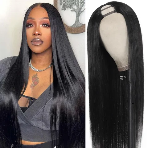 32 Inch U Part Human Hair Wigs With Drawstring For Women Upgrade 200% Density Straight U Part Wig Beginner Friendly Healthy Ends