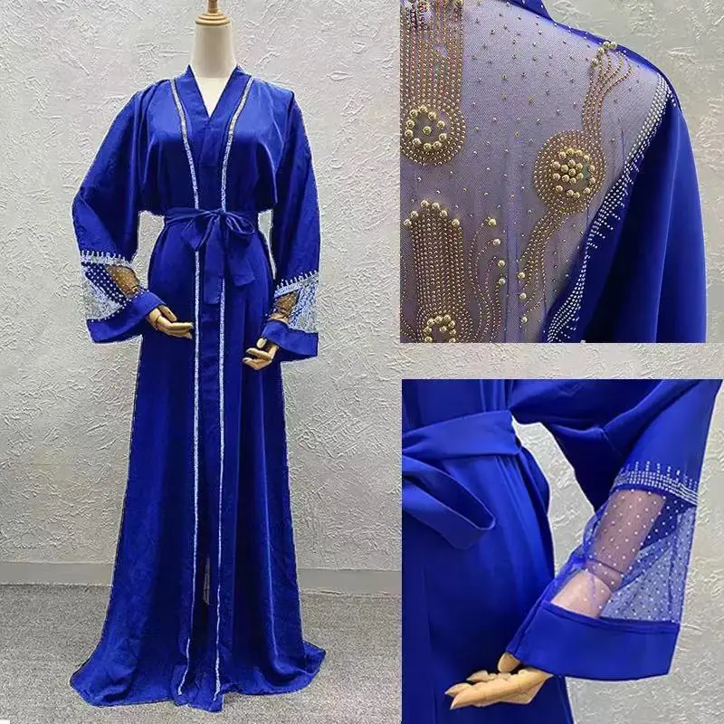 Turkey Woman Ankara Diamond Evening Gown Muslim Abaya Dubai Kaftan Beaded Backless Cardigan Long Dress Boubou Clearance Price