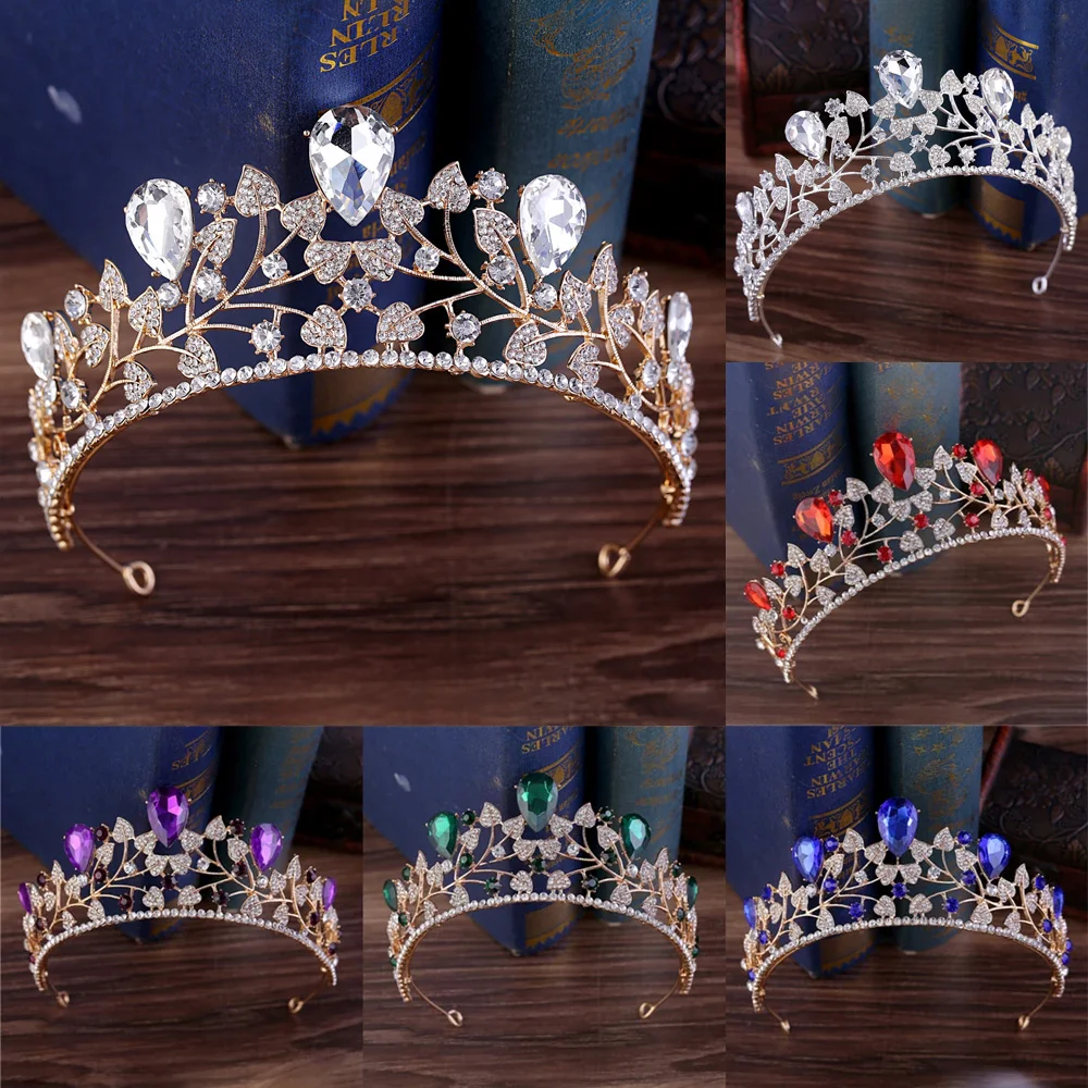 New Arrival Magnificent Wedding Big Drip Crystal Leaf Tiara Crown Pageant Prom Hair Accessories Jewelry