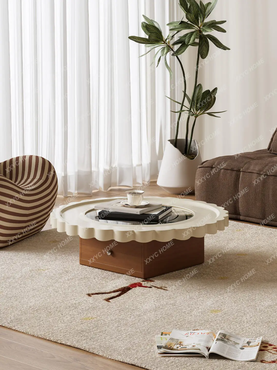 

T Log Wind Solid Wood Coffee Table Living Room Nordic Modern Minimalist Light Luxury High Sense