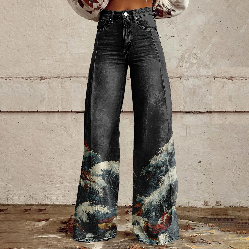 

New original Shibuya vintage print women's pants, wide-leg, sexy, high-waist, hip-hop, streetwear, wide-party pants