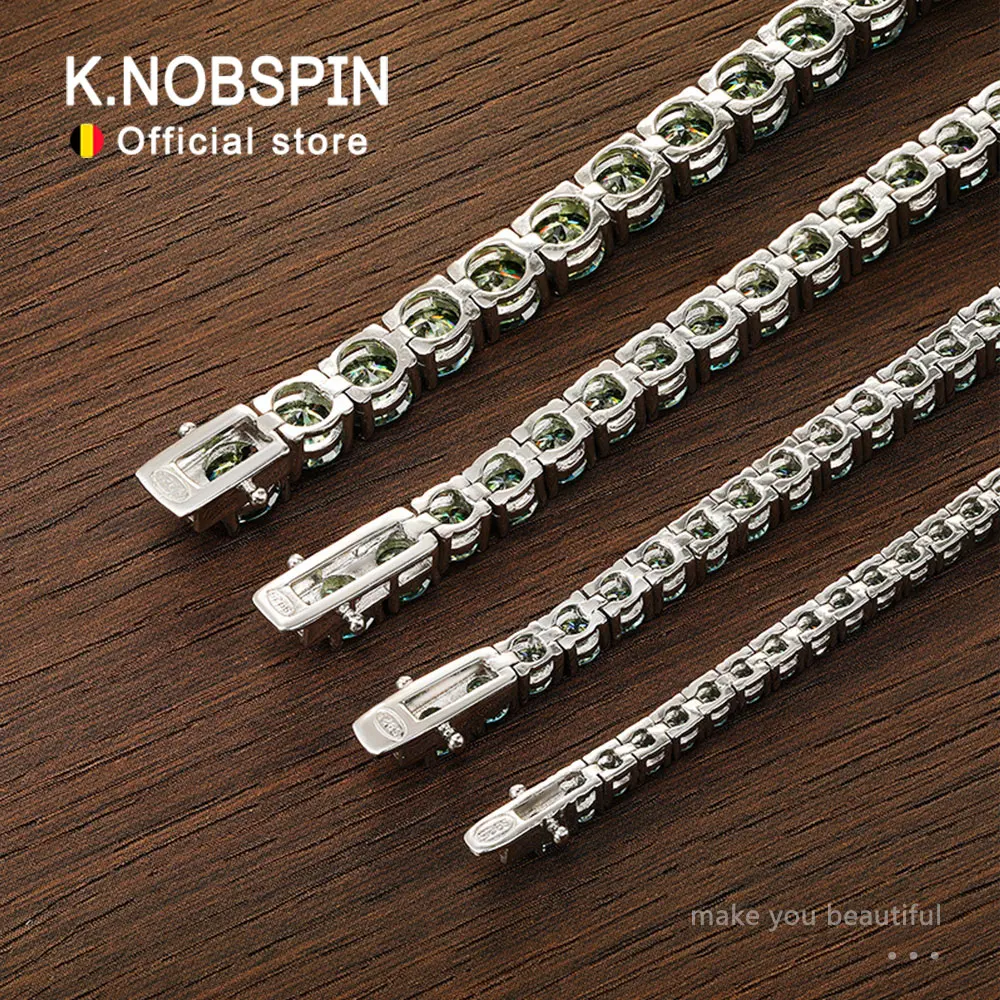 KNOBSPIN D VVS Original Green Moissanite Tennis Bracelets for Women Men Lab Diamond with GRA Wedding Jewelry 925 Sliver Bracelet