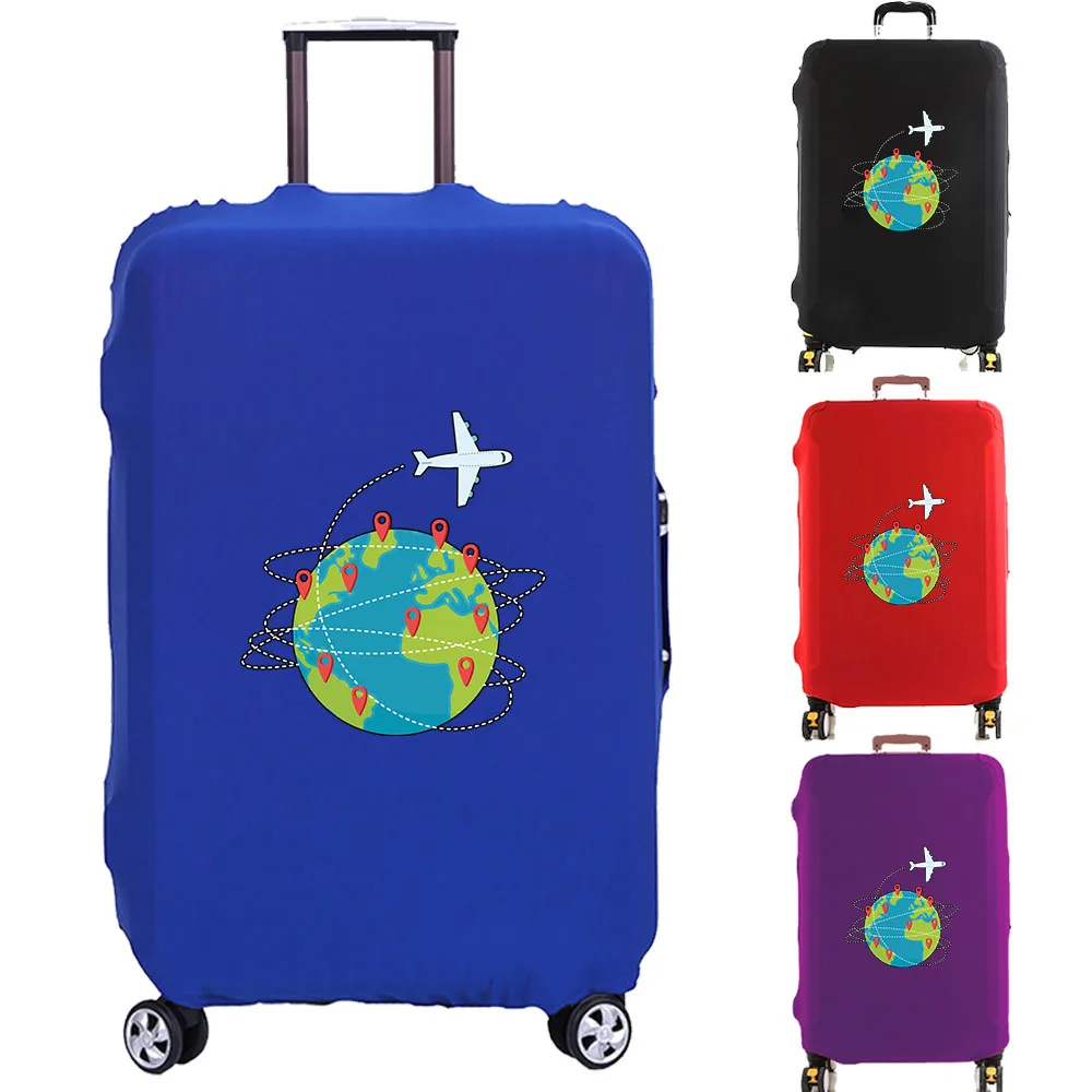 Luggage Cover Suitcase Protector Airplane Earth Print Thicker Elastic Dust Cover for 18-32 Inch Trolley Case Travel Accessories