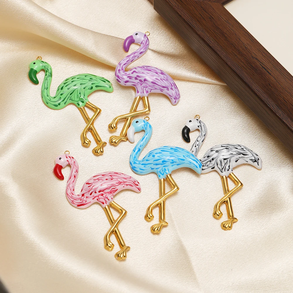 2 قطعة 304 الفولاذ المقاوم للصدأ المينا فلامنغو السحر قلادة ذهبية قاعدة ل القلائد أقراط لوازم الحرف والمجوهرات DIY بها بنفسك صنع السائبة