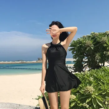 2024 여성 원피스 수영복, 배가림 스커트 타입, 얇은 등 파임, 섹시 단색, 바캉스 스파 수영복, 신상