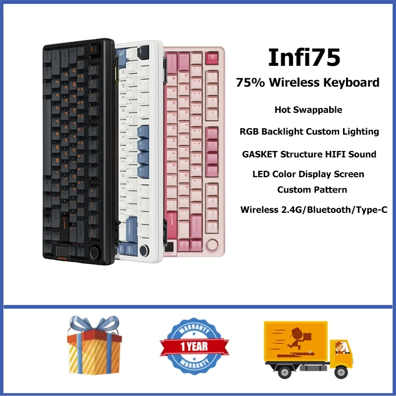 Infi75 Wireless Mechanical Keyboard 75% GASKET RGB Smart Display Hot Swappable Custom Gaming Keyboard