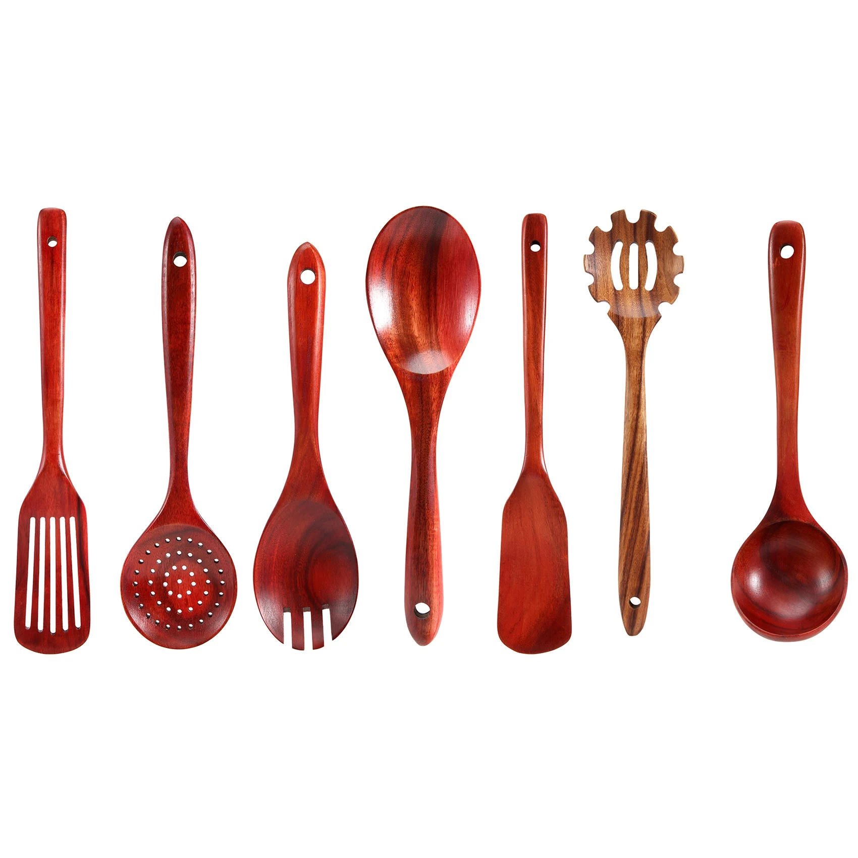 

AD30-Wooden Kitchen Utensils Set,Wooden Spoons for Cooking Natural Teak Wood Kitchen Spatula Set for Including 7 Pack