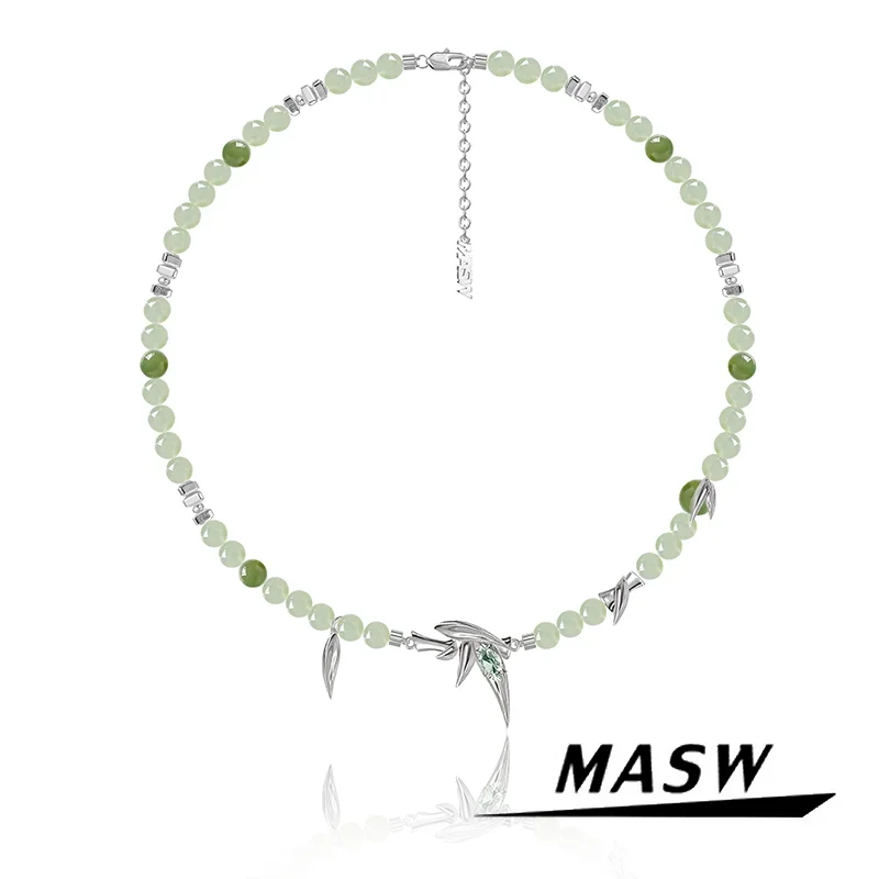 MASW Original Design Spring Summer Style Fresh Sense Bamboo Shape Green Bead Necklace For Women Girl Gift Trend Jewelry