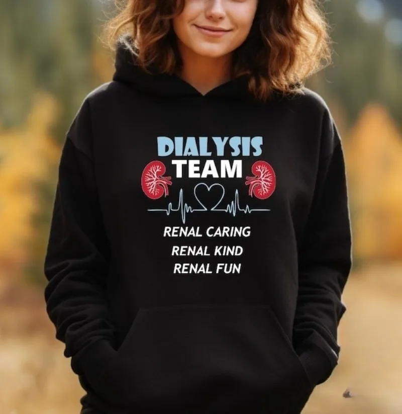 Retro Dialysis Team Hoodie Kidney Disease Awareness Custom Gift Matching Hoodies Autumn and Winter Long Sleeve Keep Warm Hoody