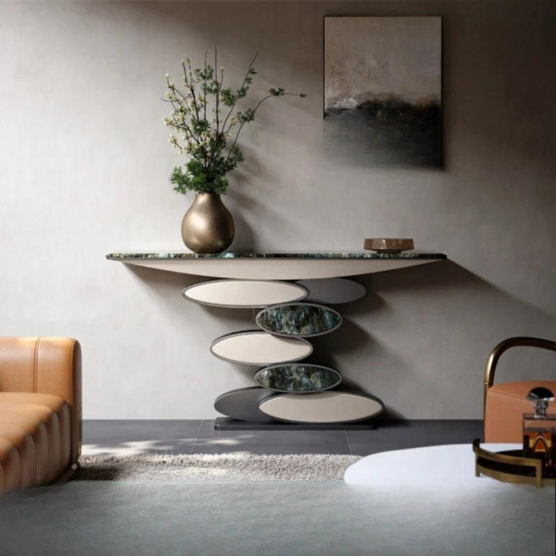 

Marble entrance table Villa living room Stainless steel integrated wall strip modern simple entrance table