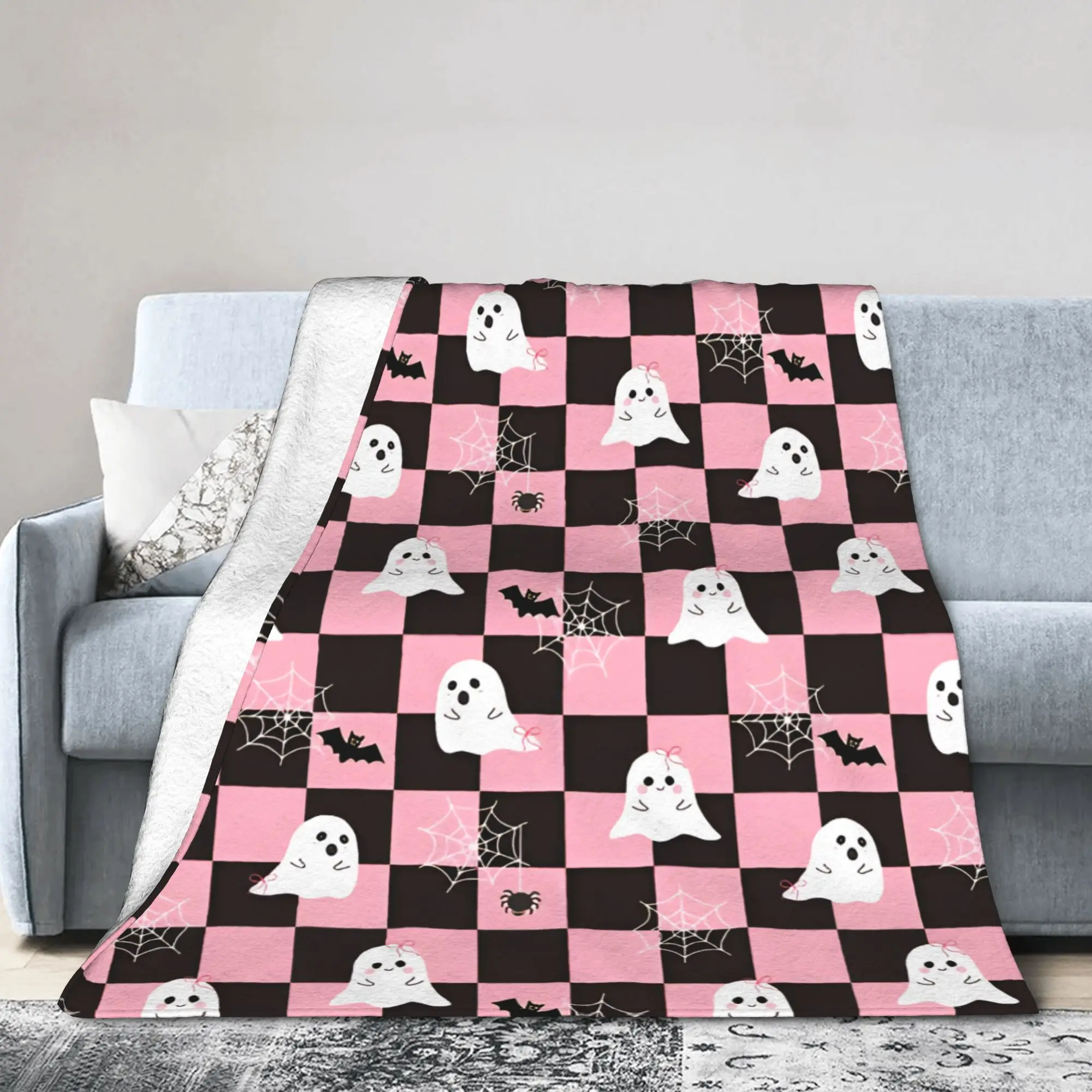 Blanket Flannel Summer Air Conditioning Pink Coquette Ghost Multi-function Thin Throw Blanket for Home Couch Rug Piece