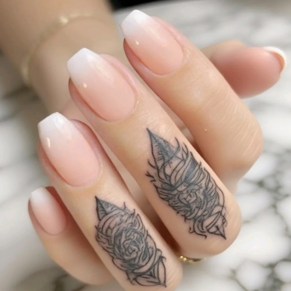 

24Pcs Shiny Natural French Press On Fake Nails With Glue Sticker Artificial Short Ballerina Coffin False Nail DIY Manicure Tool