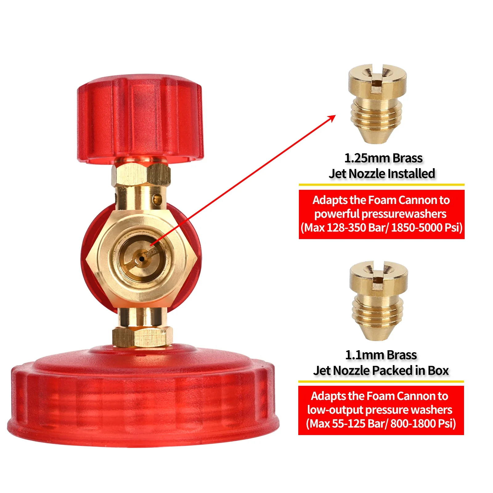Brass Foam Cannon with Double Tip AttachmentAdjustable Pressure Washer Foam Blaster with Dual-Connector Accessory 1/4\