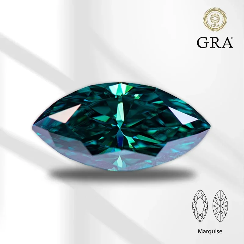 

Moissanite Natural Emerald Green Color Marquise Shape VVS1 Beads for DIY Charms Jewelry Making Materials with GRA Certificate