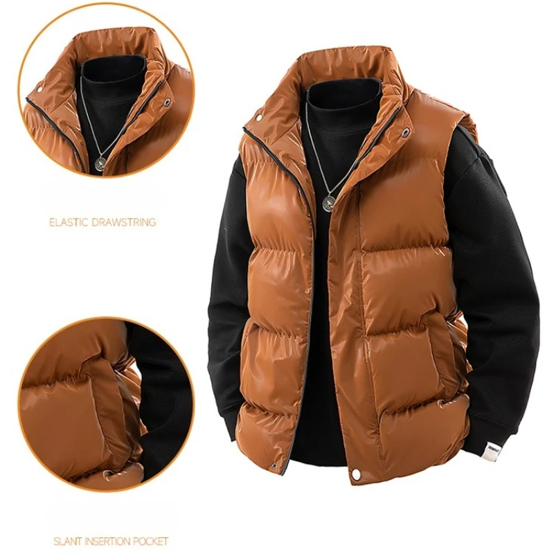 

New Puffer Sleeveless Parka Coats Men's Solid Color Padded Vest Jacket Winter Warm Men Waistcoat Outwear Windbreaker Clothing