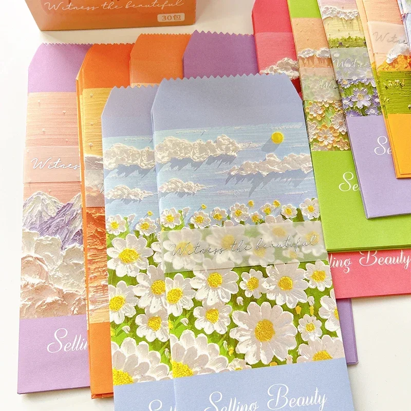 10Pcs Paper Envelopes Oil painting Colorful romance life envelope pink daisy Office & School Supplies Printing Products 175*88mm