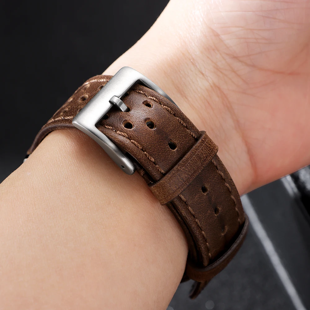 18mm 20mm 22mm Vintage Echtleder-Armband Universelles Rindsleder-Uhrenarmband Poliert & Matt Atmungsaktives Armband Sportgürtel-Accessoire – Detail 18