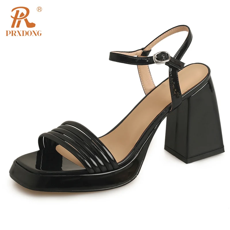 PRXDONG New Fashion Summer Square High Heels Platform SHoes Woman Sandals Black Gold Dress Party Office Lady Shoes Size 34-39