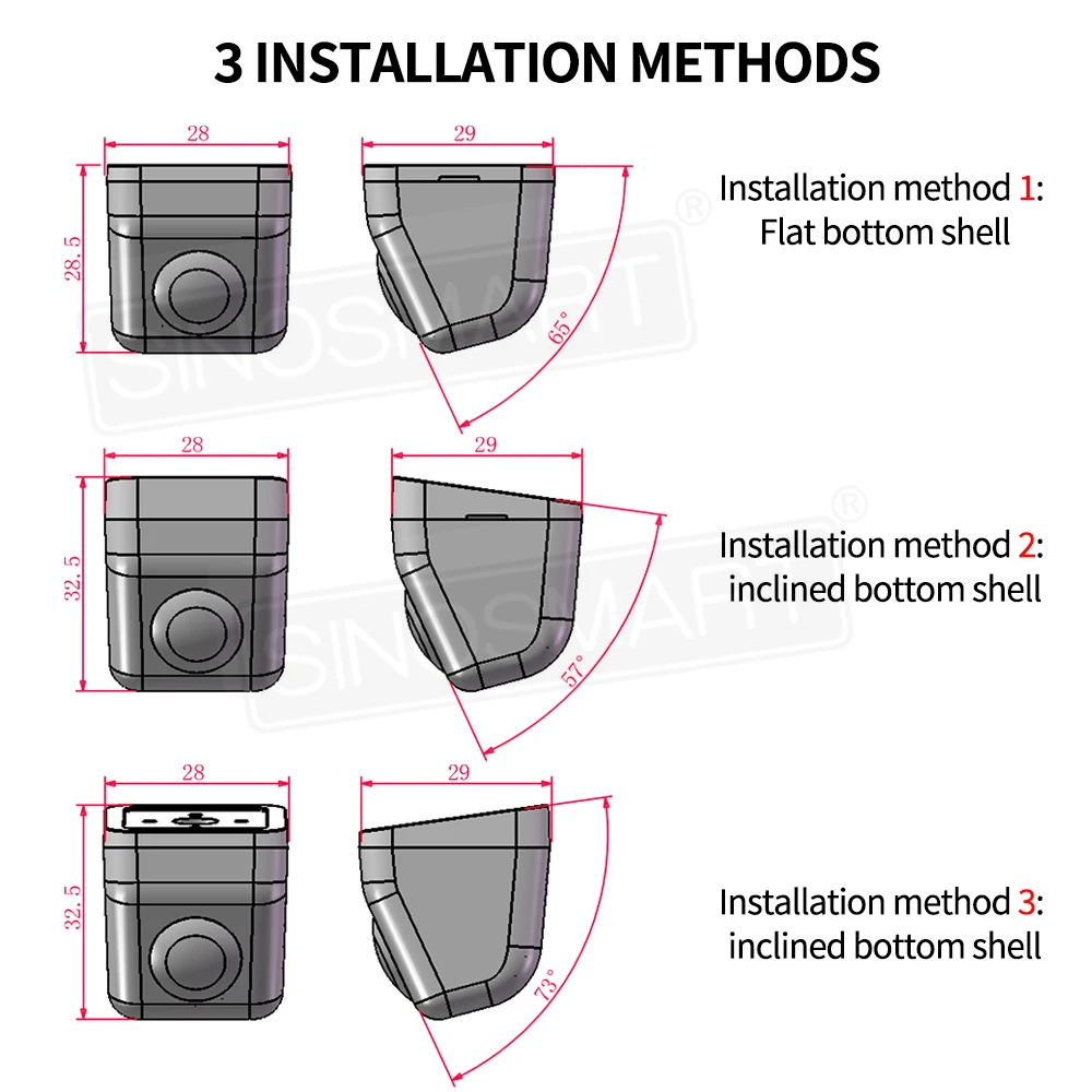 SINOSMART Universal CVBS or AHD 1080P Car Rear View Glass Lens Parking Reverse Camera, Adjustable View Angle without Drilling