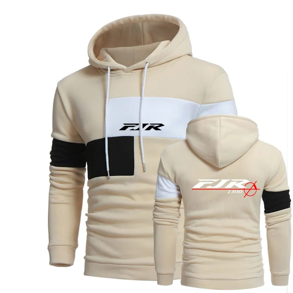 2024 Spring Autumn FJR 1300 MOTORCYCLE Logo Print Cotton Hip Hop Hooded Hoodies Men Casual Streetwear Fashion Patchwork Pullover