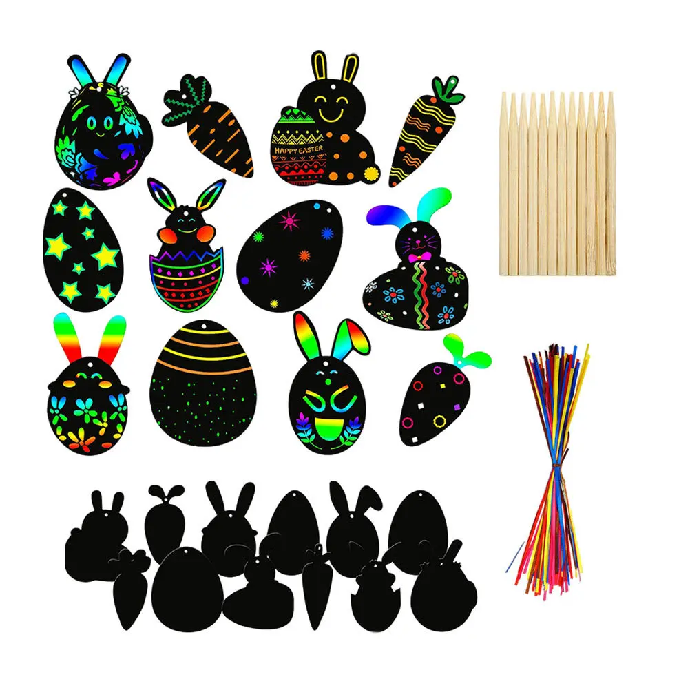 1Set Scratch Card Gift Set voor Pasen Rainbow Scratch DIY Craft Kit Kinderen Kasteel Thema Party Supply Home Decoratie