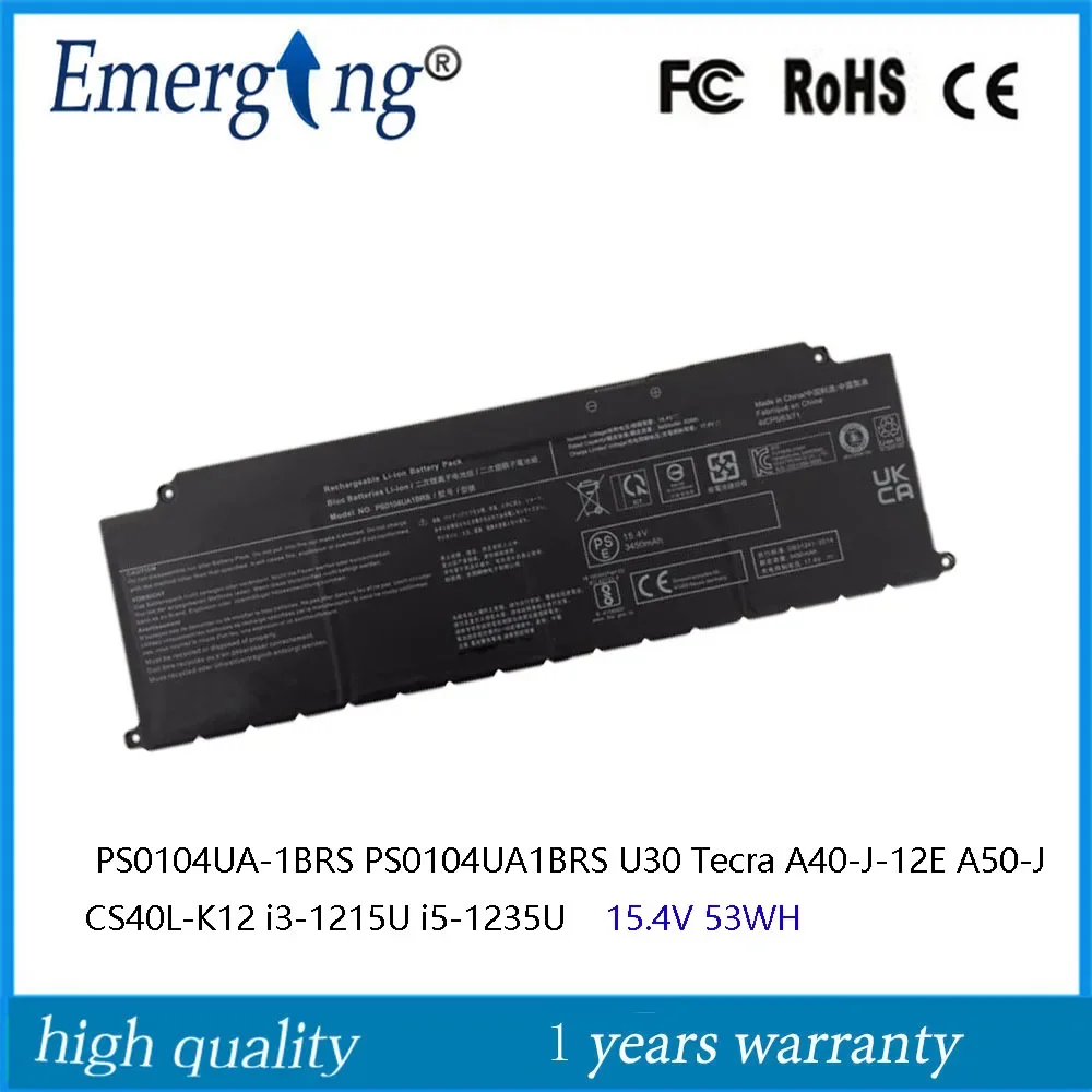 

15.4V 53Wh PS0104UA1BRS Laptop Battery for Toshiba Dynabook U30 Tecra A40-J-12E A50-J CS40L-K12 PS0104UA-1BRS P000834210