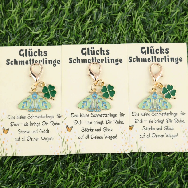 3/6Green Butterfly Keychain Set With a lucky four-leaf clover pendant Suitable as a birthday gift for family and friends Lucky g