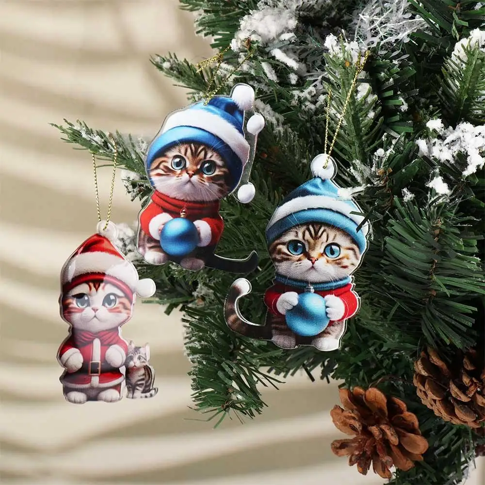 

2D Christmas Cat Ornaments Decorative Cartoon Cartoon Cat Car Pendant Acrylic Hanging Christmas Tree Hanging Pendant Xmas