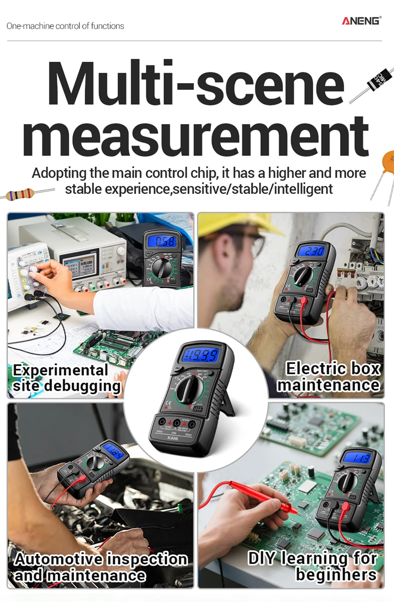 ANENG XL830L LCD-Hintergrundbeleuchtetes Multimeter 1999 Messungen 600V AC/DC Spannung DC 10A Strom Widerstand Dioden HFE Detektor mit Datenhaltefunktion – Detail 2