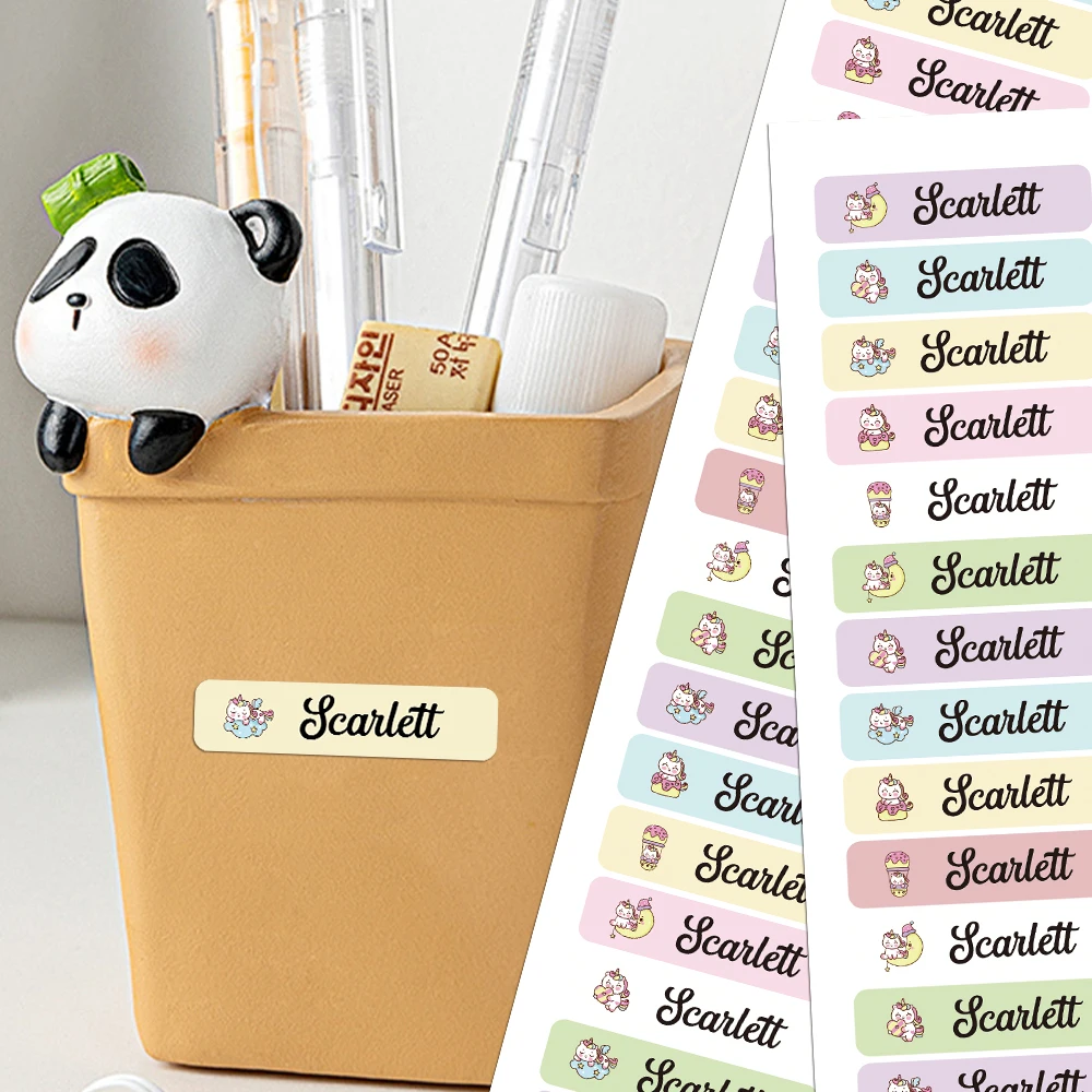 علامات اسم شخصية ملصقات لطيف يونيكورن الغيوم القمر تسميات اسم مخصص لزجاجات المياه الكؤوس والقرطاسية مقاوم للماء #3