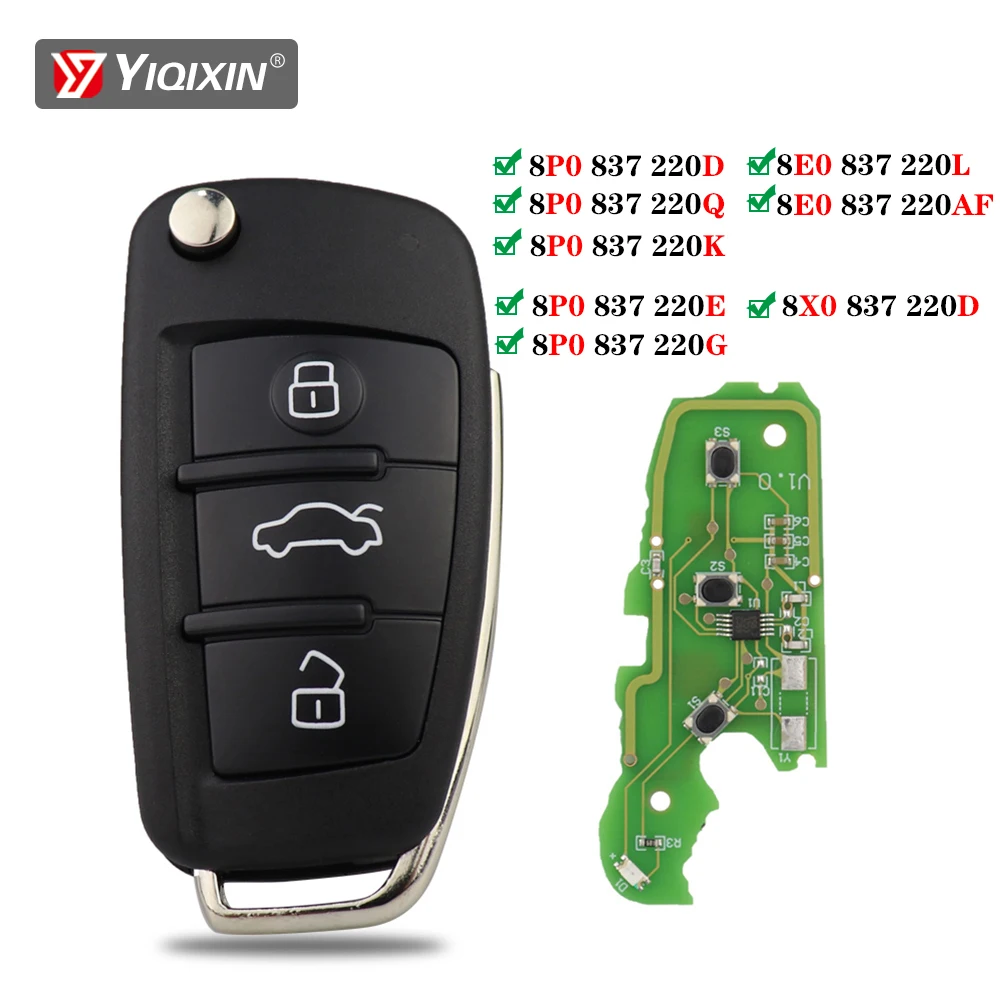 Remote Car Key For Audi Q7 B7 Q3 A3 TT A2 A8 A6 A6L A4 S5 C5 C6 B6 A4L A5 Q5 S RS S18X0837220 8P0837220D 315/433Mhz ID48 No Logo