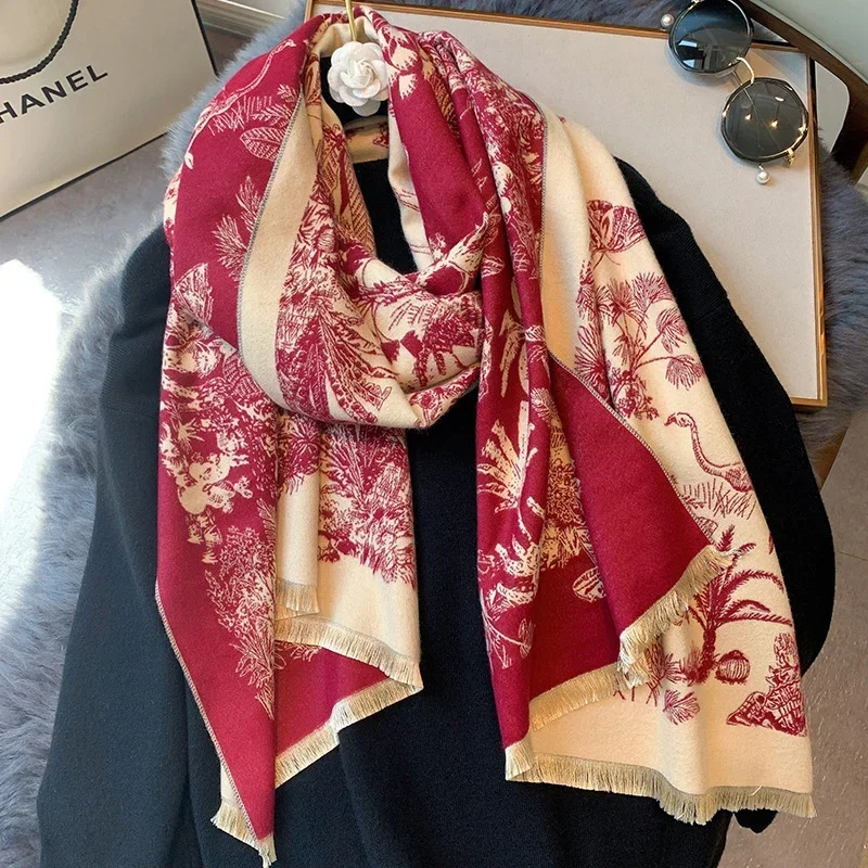 FTP-Écharpe en Cachemire Acrylique pour Femme, Châle Long, Foulard Chaud de la raq, Cape de Voyage Décontractée, Wraps, Jungle Animal, Automne et Hiver