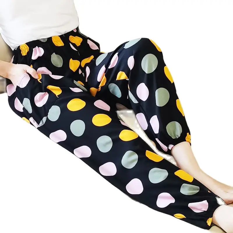 

2022 New Summer Spring Autumn Women's Pants Cotton Silk Trousers Home Pants Woman Air-Conditioning Confinement Pants Pajamas