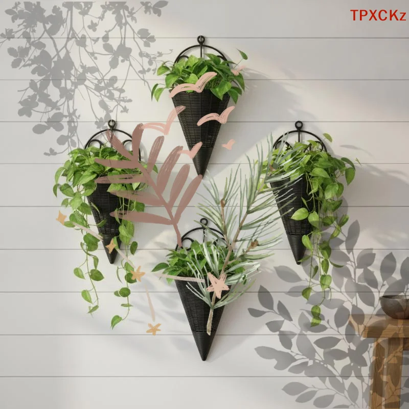 Подвесная-коническая-настенная-корзина-для-растений-имитация-ротанга-разноцветная-идеально-подходит-для-балкона-и-гостиной
